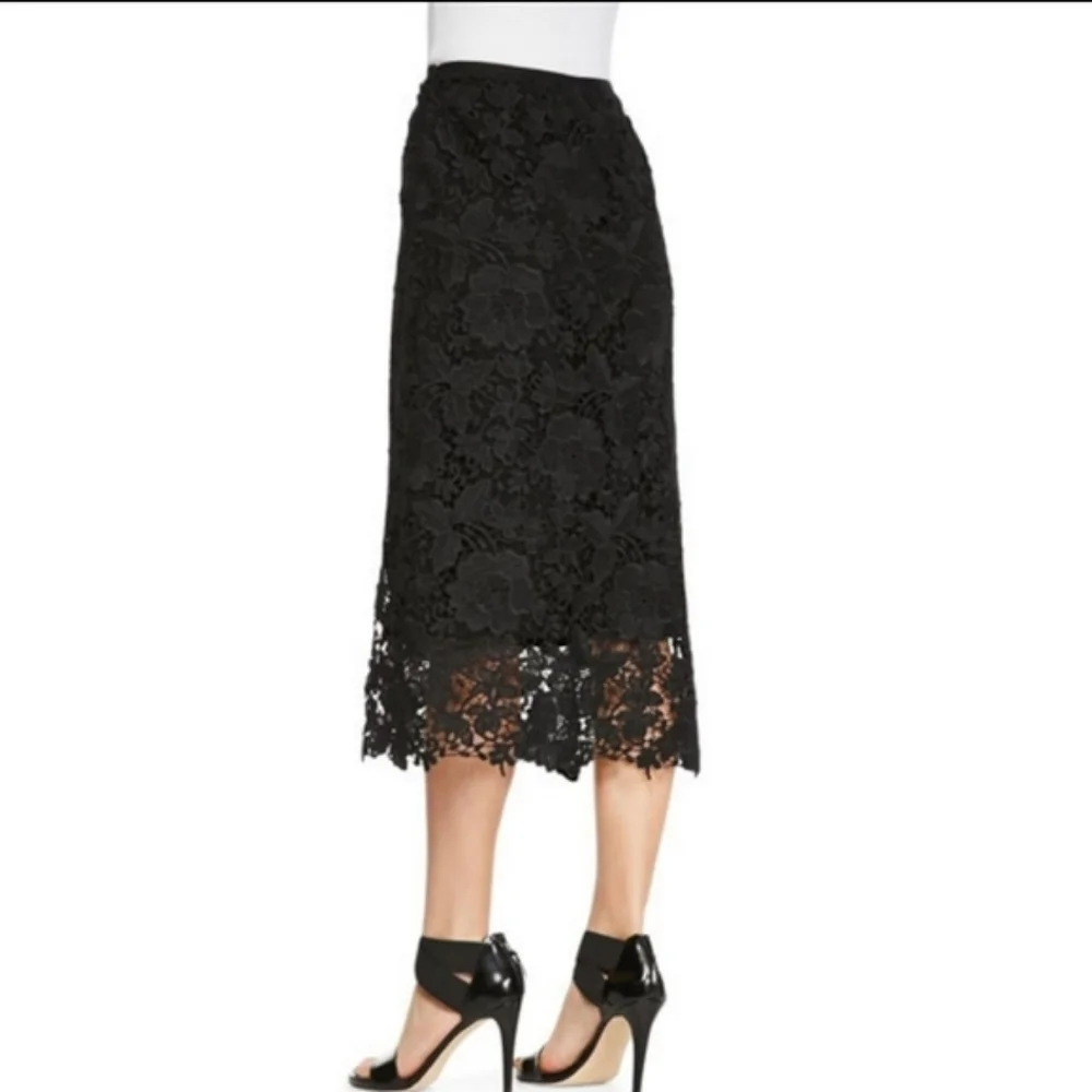 Lafayette 148 New York Over the Knee Black Lace Overlay Pencil Skirt Sz 8